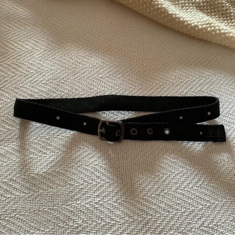 Girl's Black Belt Adjustable Size 6X Rhinestones Gunmetal Color Hardware